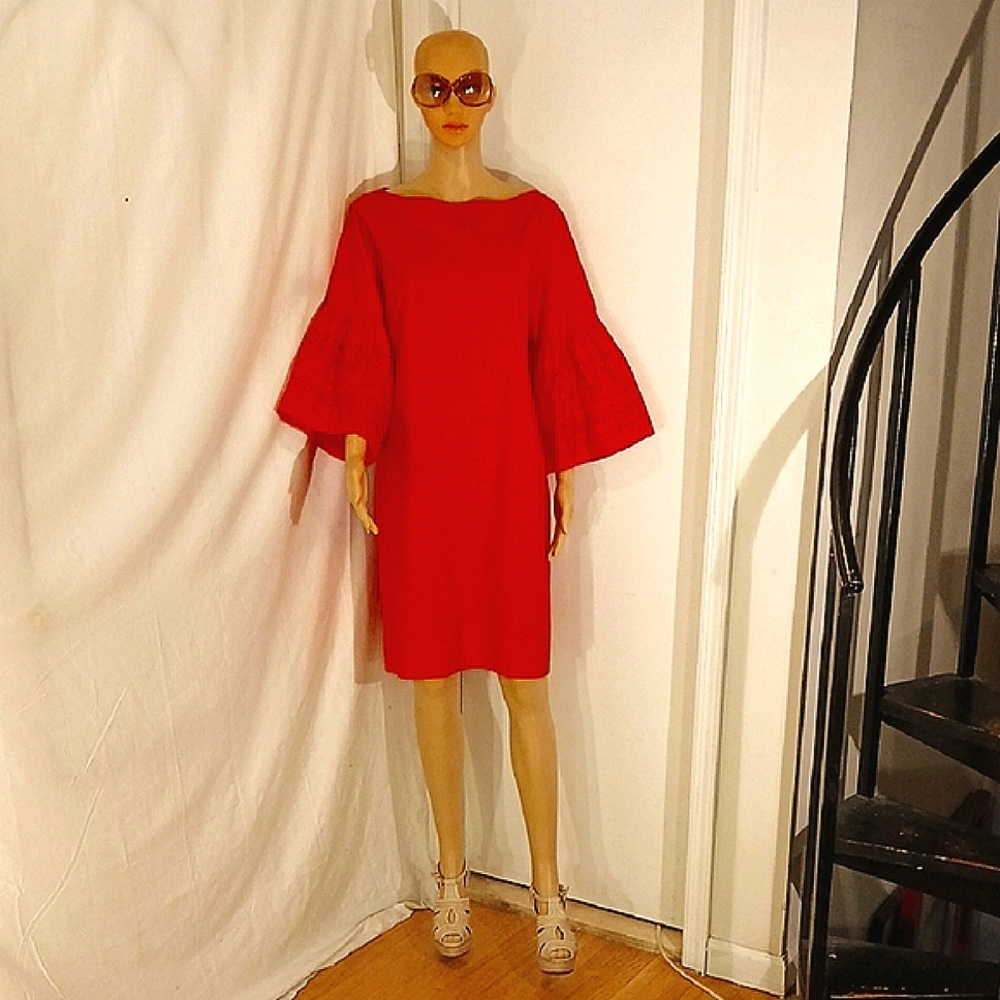 NWT Lauren Ralph Lauren Red Boat Neck Bell Sleeve Dress